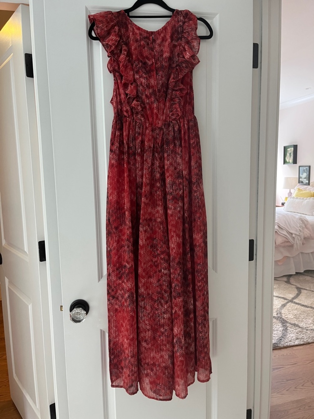 fab'rik Red Printed Ruffle Maxi Jumpsuit